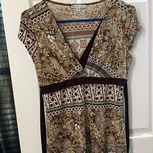 Brown and teal top. Medium.